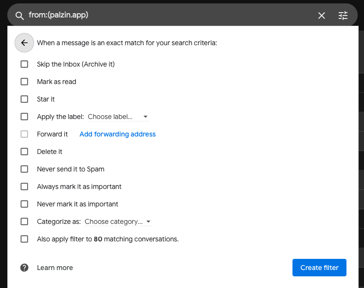 Gmail filter emails
